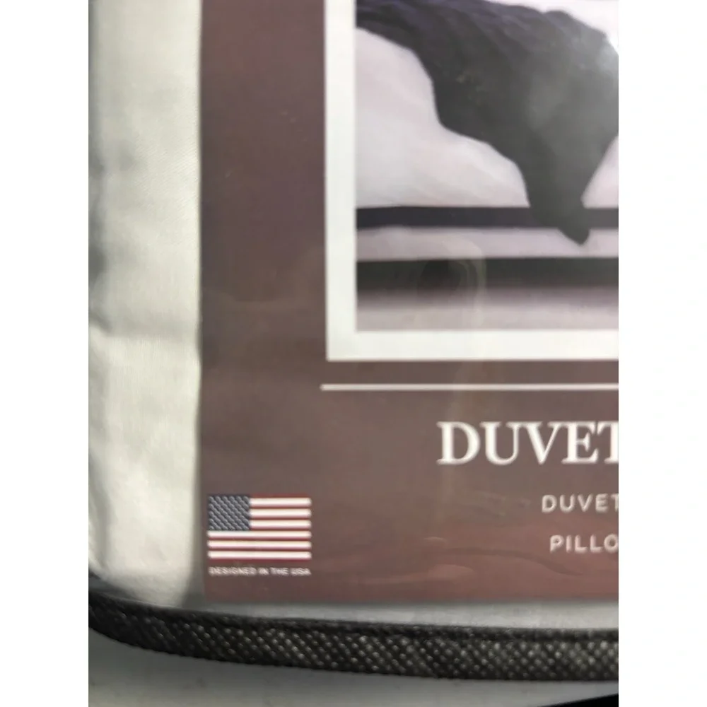 Moderne Elegance Duvet Cover Set Queen Duvet Cover & Pillow Sham Navy &‎ Wht NEW